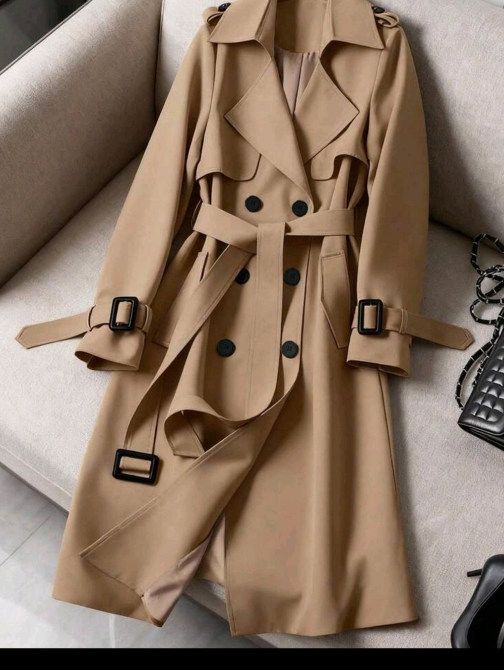 Classic Double-Breasted Trench Coat in Camel